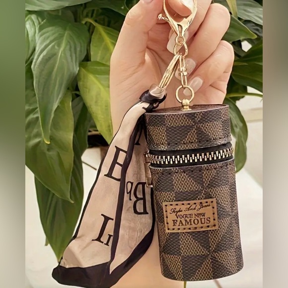 Handbags - Brown Bag Charm with Minimalist Pendant Design & Scarf. NEW!